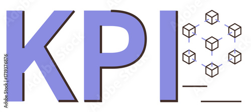 KPI text beside interconnected cubes highlights data tracking, performance metrics, and measurable goals. Ideal for analytics, strategy, planning, productivity, efficiency, progress simple flat