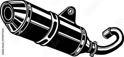 black and white silhouette of a Motorcycle exhaust vector on a white background
