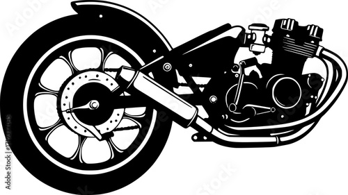 black and white silhouette of a Motorcycle exhaust vector on a white background