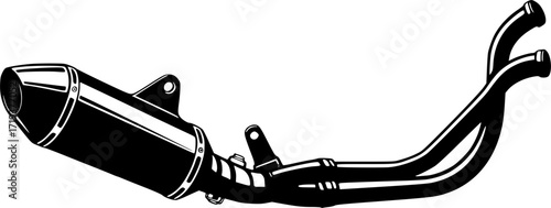 black and white silhouette of a Motorcycle exhaust vector on a white background
