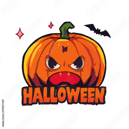 A scary Halloween jack-o-lantern vector illustration with a spooky face in a fun orange and black color scheme