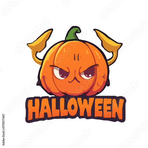 An autumn celebration with a spooky black cat and orange pumpkin jack-o'-lantern illustration