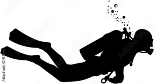 black and white silhouette of a scuba diving vector on a white background
