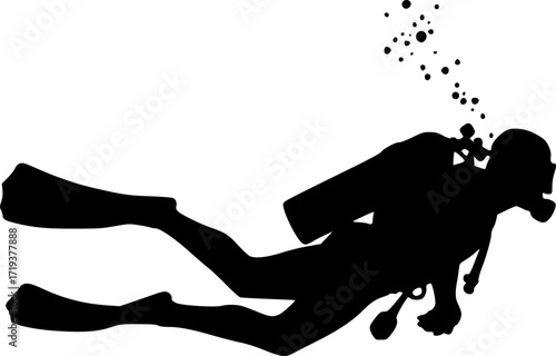 black and white silhouette of a scuba diving vector on a white background
