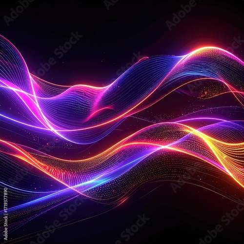 Wallpaper Mural Abstract, glowing, wavy lines in vibrant colors on a dark background Torontodigital.ca