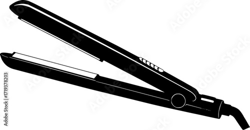 black and white silhouette of a hair straightener vector on a white background
