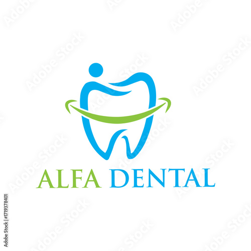 Alfa dental logo design with tooth and person