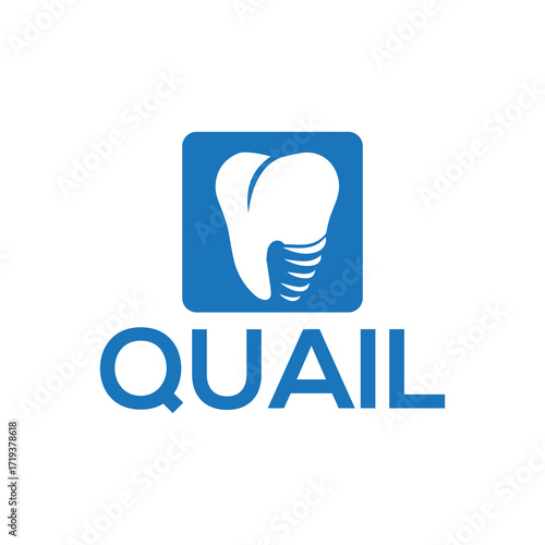 Quail logo, featuring a tooth implant inside a square