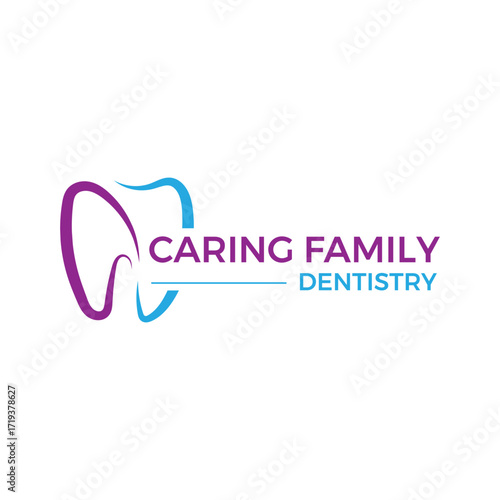Caring family dentistry logo, featuring a tooth design