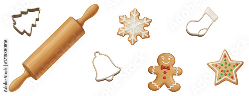 Christmas Cookie Set with Rolling Pin and Cutters