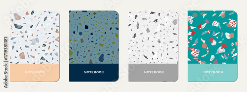 School notebook cover design. Terrazzo abstract