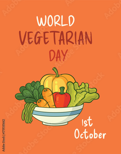 World vegetarian day illustration with vegetables and pumpkin on orange background