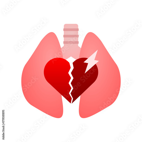 Red heart attack with pink lung medical icon vector design