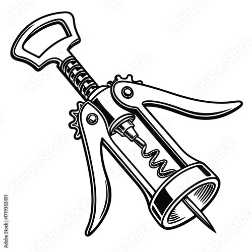 Winged corkscrew showcases sleek lines and a vintage style opening wine