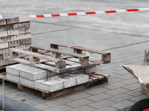 construction site with line and materials on the road