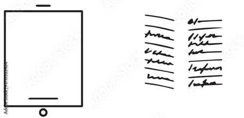 Modern smartphone outline with handwritten notes, perfect for technology, education, or communication themed designs, original vector for scalable use