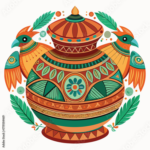 Colorful Decorative Pot with Artistic Bird Designs colorful decorative pot