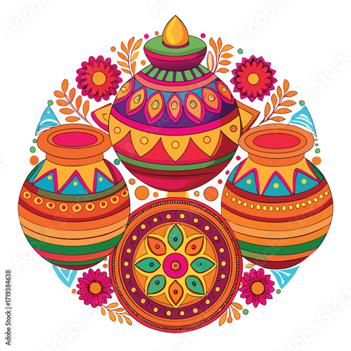 Vibrant Colorful Pottery Design Festive Indian Culture Heritage vibrant colorful