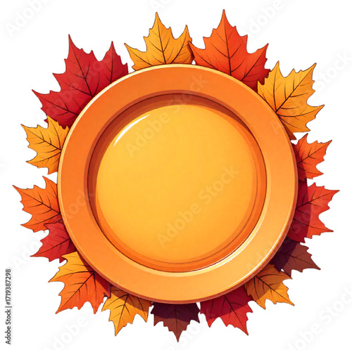 plate with autumn leaves vector illustration