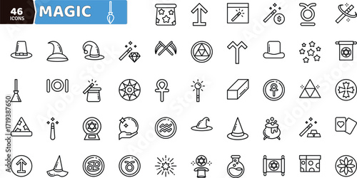 Magic and Mystical Icons Set - Fantasy and Esoteric Vector Collection
