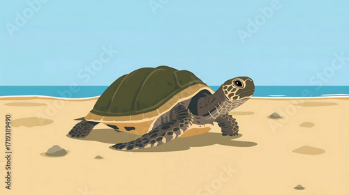 Sea turtle on sandy beach