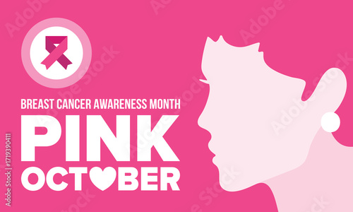 Breast Cancer Awareness Month. Pink october. Pink ribbon. Woman healthcare. Celebrate annual. Medic concept. Girl solidarity. Cancer prevention. Female disease. Poster, banner and background. Vector