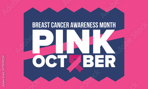 Breast Cancer Awareness Month. Pink october. Pink ribbon. Woman healthcare. Celebrate annual. Medic concept. Girl solidarity. Cancer prevention. Female disease. Poster, banner and background. Vector