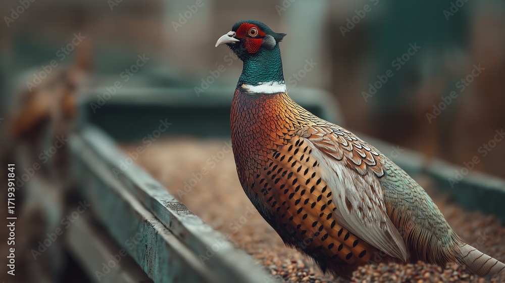 Fototapeta premium Vibrant Pheasant in Natural Habitat Setting