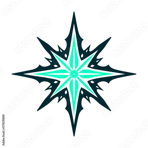Geometric Bethlehem Star Illustration on White Christmas Four pointed Bethlehem star with elongated rays angular and symmetrical
