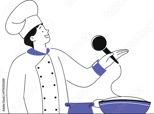 Chef holding a ladle and cooking in a pan
