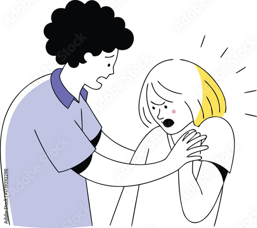 Man comforting scared woman