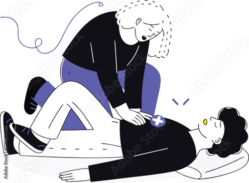 Woman performing cardiopulmonary resuscitation on a person