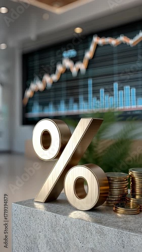 Increasing financial awareness through percentage insights and market trends displayed in a modern office setting with growth charts