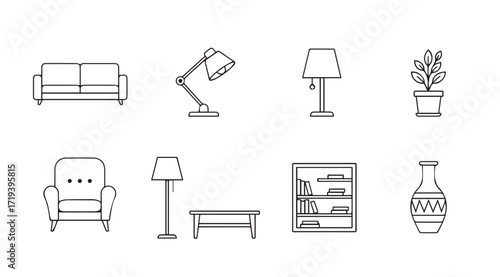 Collection of furniture and home decor items in a minimalist silhouette style
