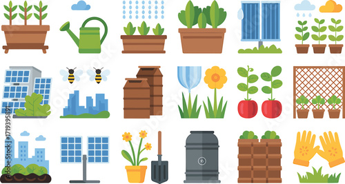 Sustainable urban gardening and eco friendly farming illustrations