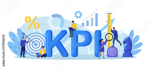 Key Performance Indicator. Businessman using measuring tape to measure KPI. Business success, performance measurement, target achievement. Data review, evaluation. Analytics tool, financial management