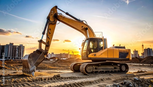 Wallpaper Mural Construction site excavator operating during a vibrant sunset, a landscape view Torontodigital.ca