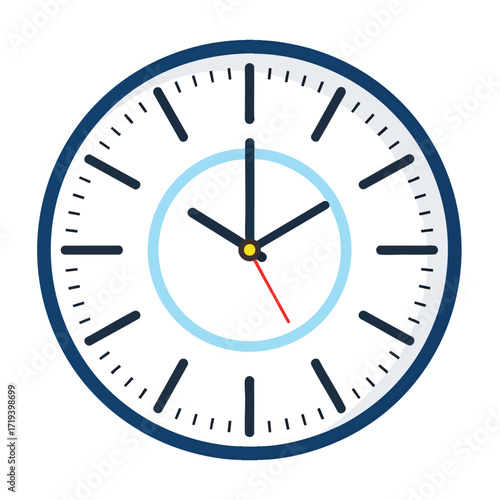 A simple, flat design illustration of a wall clock, showing a specific time.