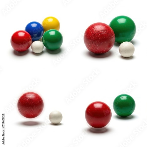 Bocce ball set with colorful balls on isolated white background  