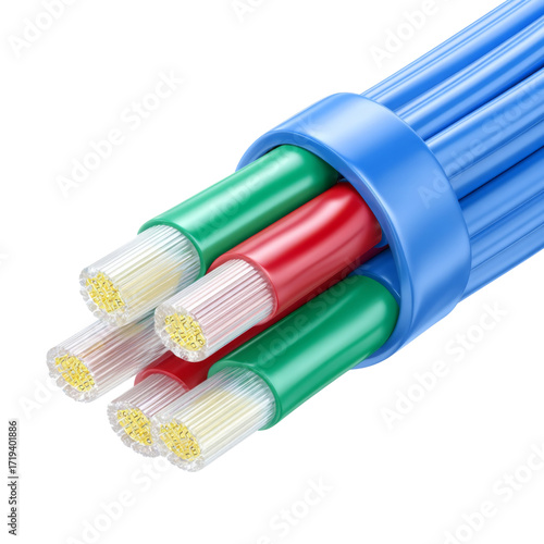 Close-up View of Colorful Electric Cables Isolated on White Background for Wiring and Electrical Projects