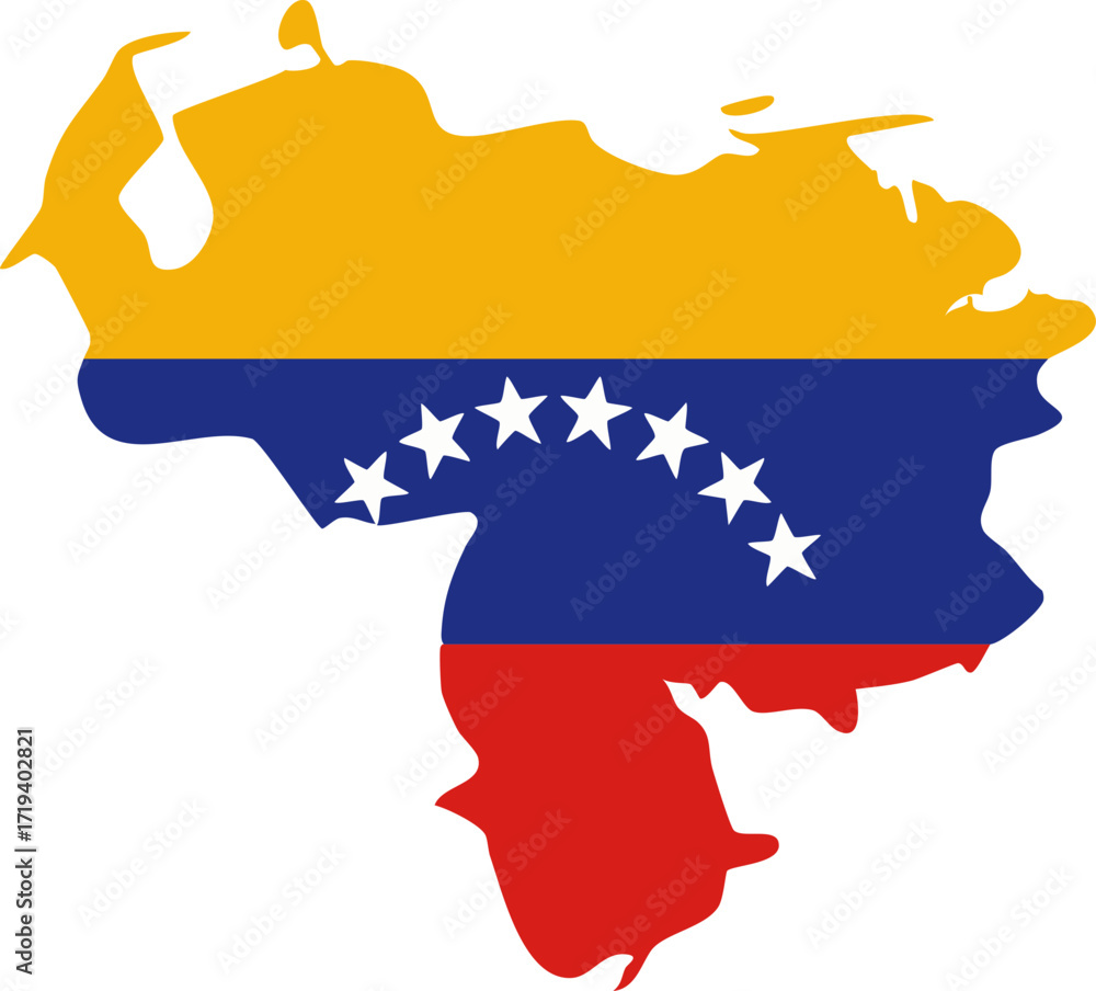 Obraz premium Venezuela map silhouette with national flag colors and stars