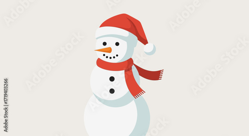 Festive snowman with santa hat and red scarf radiating winter holiday cheer and joy