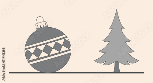 Elegant and minimalist Christmas illustration featuring a bauble and a Christmas tree simple design