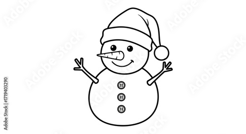Charming snowman outline illustration isolated on white background creating a winter holiday