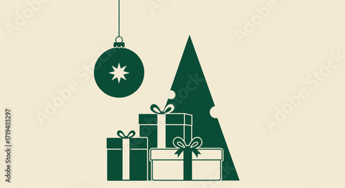 Elegant Christmas illustration featuring gifts tree and ornament for festive seasons greetings