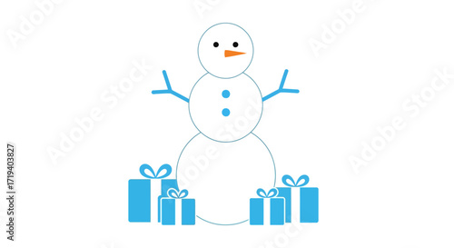 Festive snowman illustration with gift boxes for winter holidays celebration