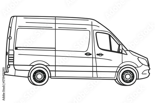Uncluttered Van Silhouette: A sleek and streamlined vehicle is presented in a clean, uncluttered outline, perfect for illustrating transport and mobility themes.