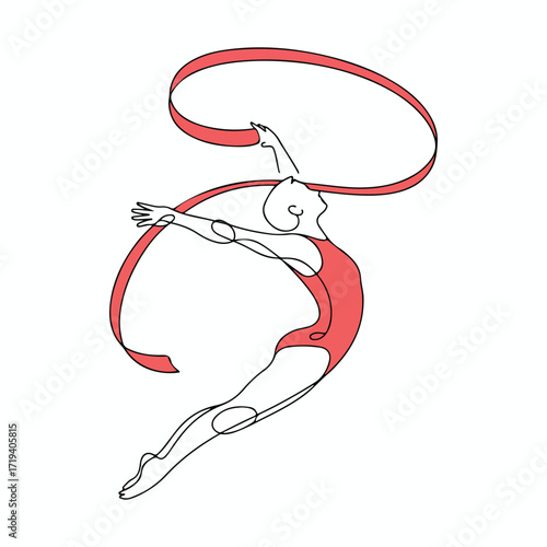 Continuous Simple black line art drawing of a ballerina dancing in a minimalist style on a white background.