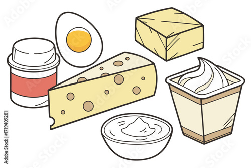 Dairy Delight: An artistic arrangement of fresh dairy products, showcasing the diversity of culinary delights and offering a visual treat to viewers.
