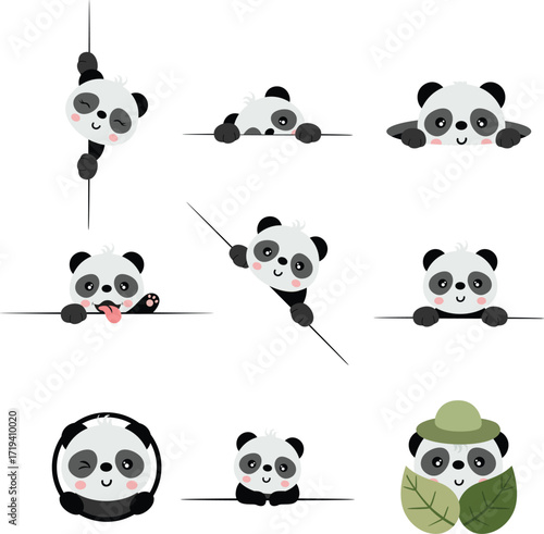 Set of Adorable Panda Characters